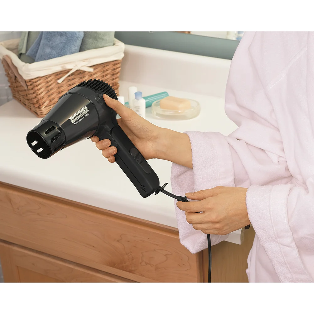 Hamilton Beach Hand held Hair Dryer, Foldable, Retractable Cord,1875 W, Black thumbnail 3