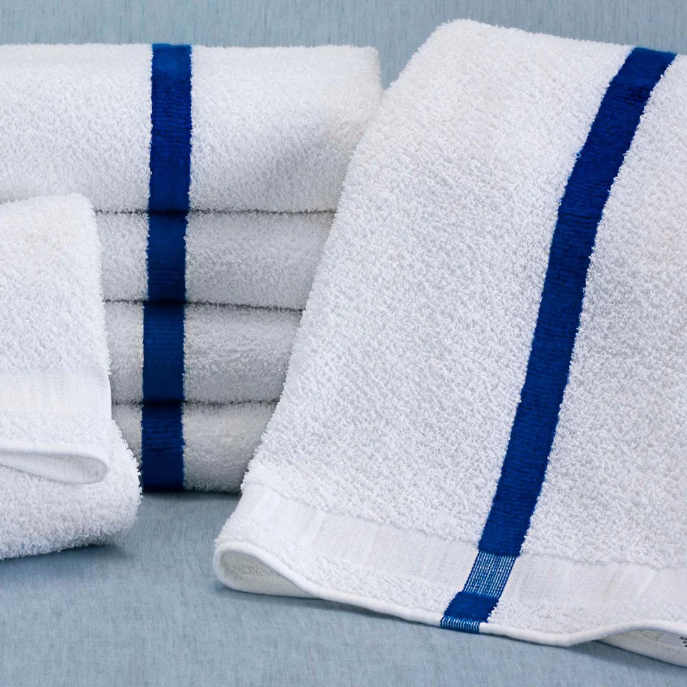 Martex Pool Towel, 20" x 40", 5.5lb/Dz white with Blue Center Stripe