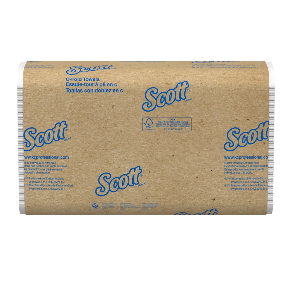 Scott Essential 1-Ply C-Fold Towels, Recyled Fiber, 200 Sheets, White, 12 Packs/Case