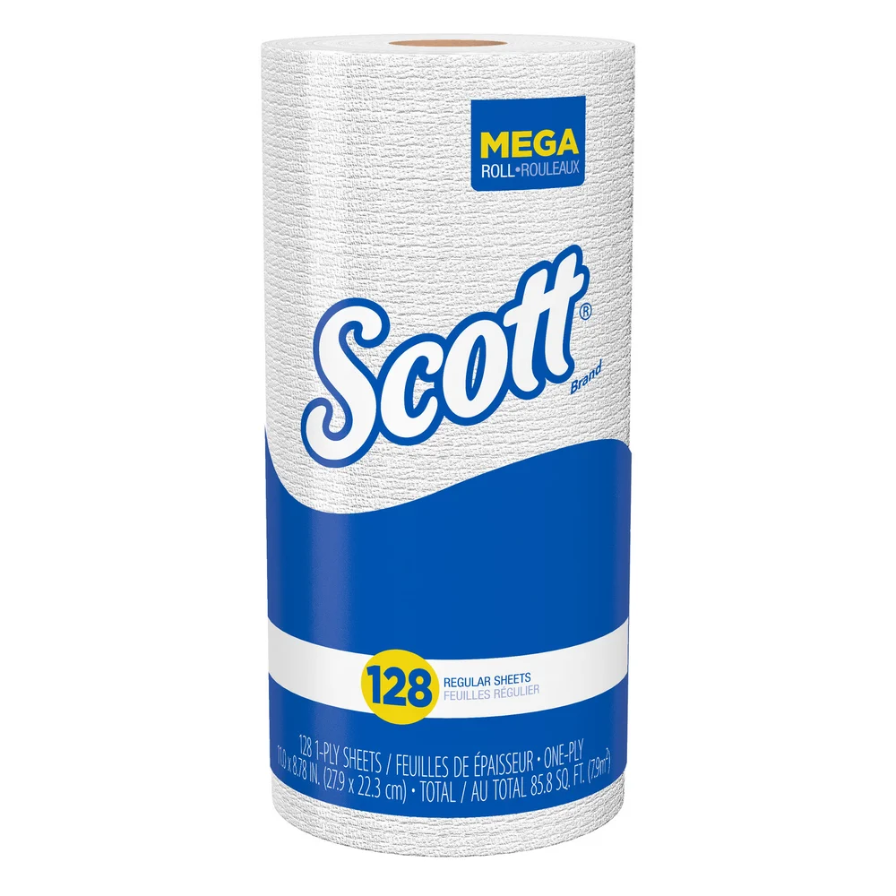 Scott Mega 1-Ply Paper Towel Roll, White, 20/Case