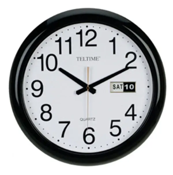 16″ Commercial Wall Clock, Day/Date, Black