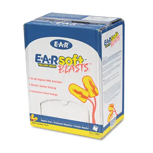 3M™ E-A-Rsoft Blasts Earplugs, Corded, Foam, Yellow Neon, 200 Pairs/Box