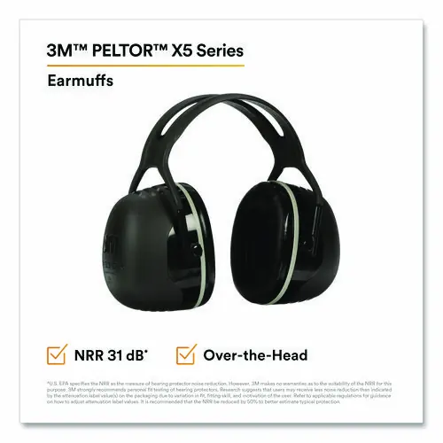 3M™ PELTOR X Series Earmuffs, Model X5A, 31 dB NRR, Black