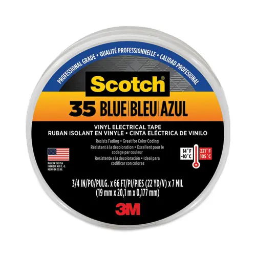 3M™ Scotch 35 Vinyl Electrical Color Coding Tape, Blue, 3" Core, 0.75" x 66 ft