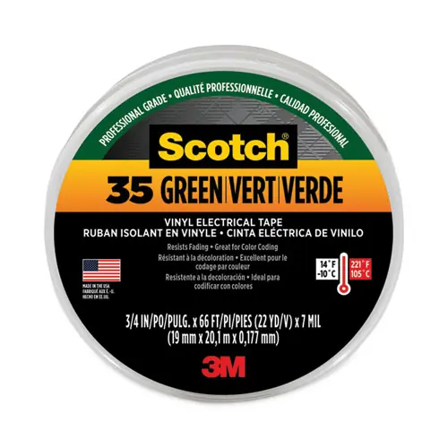3M™ Scotch 35 Vinyl Electrical Color Coding Tape, 3" Core, 0.75" x 66 ft, Green