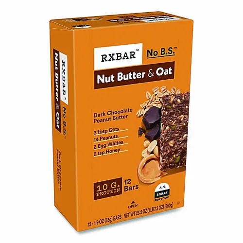 A.M. RXBAR® Gluten-Free Peanut Butter Dark Chocolate Protein Bar, 1.9 oz, 12/Box