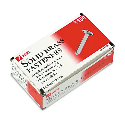 ACCO #5 Brass Prong Paper Fasteners, 1.25" Capacity, Brass, 100/Box