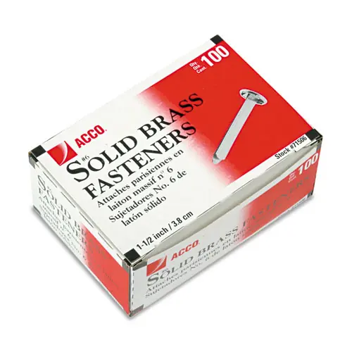 ACCO #6 Brass Prong Paper Fasteners, 100/Box