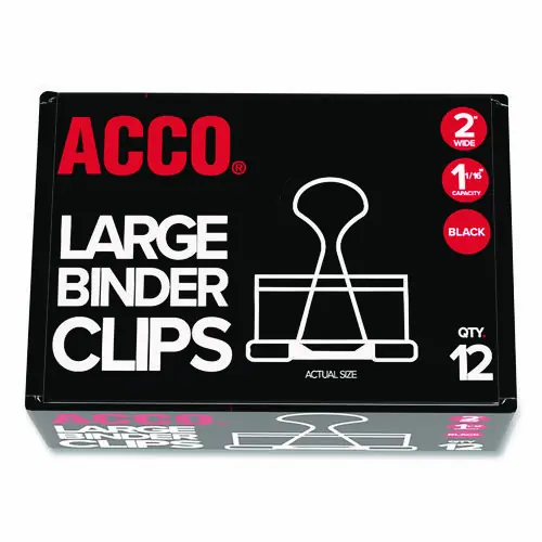 ACCO Binder Clips, Large, Black/Silver, Dozen