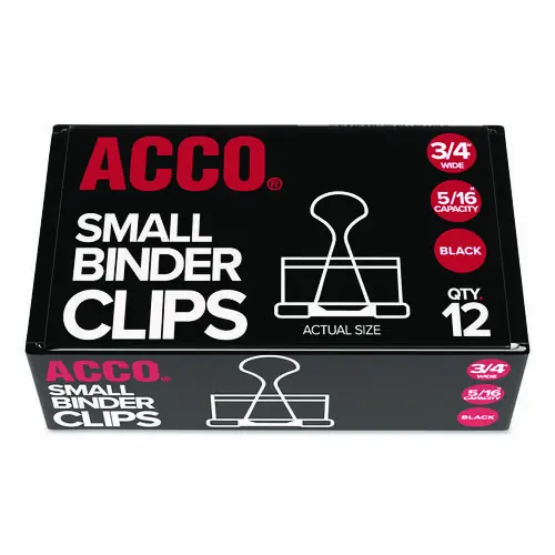 ACCO Binder Clips, Small, Black Silver, Dozen