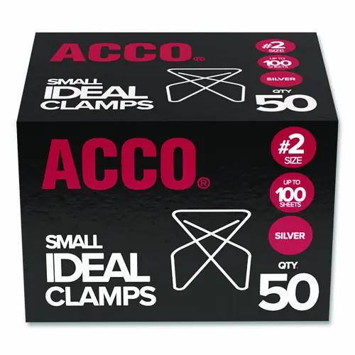 ACCO Ideal Clamps, #2, Smooth, Silver, 50/Box