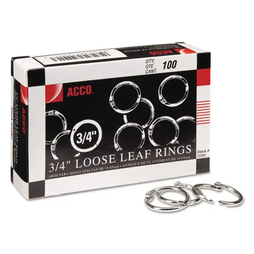 ACCO Metal Book Rings, 0.75" Diameter, 100/Box