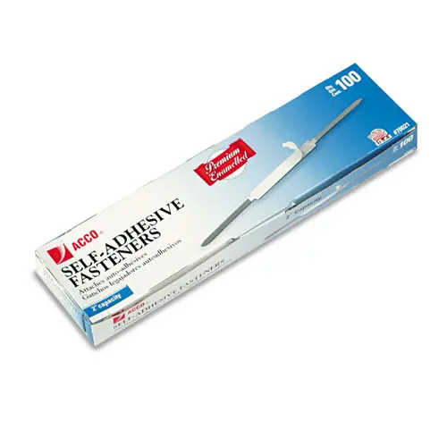 ACCO Premium Self-Adhesive Two-Prong Paper Fastener Bases, 2" Capacity, 100/Box