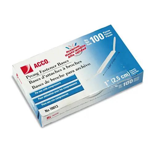 ACCO Premium Two-Prong Fastener Bases, 1" Capacity, 2.75" Center to Center, Silver, 100/Box