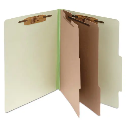 ACCO Pressboard Classification Folders, Legal Size, Leaf Green, 2 Dividers, 6 Fasteners, 3" Expansion, 10/Box