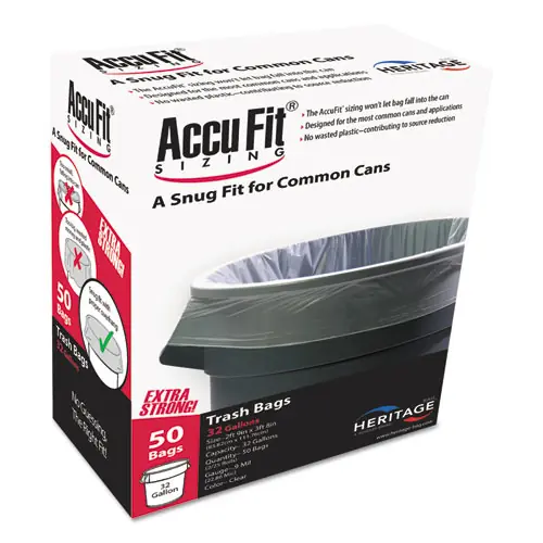 AccuFit® Linear Low Density Can Liners with AccuFit Sizing, 32 gal, 0.9 mil, 33" x 44", Clear, 50/Box