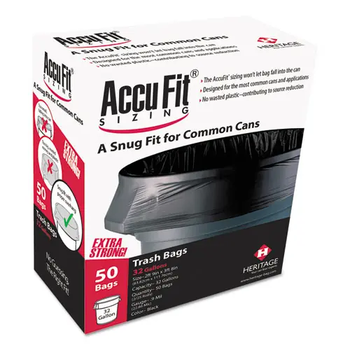 AccuFit® Linear Low Density Can Liners with AccuFit Sizing, 44 gal, 0.9 mil, 37" x 50", Black, 50/Box