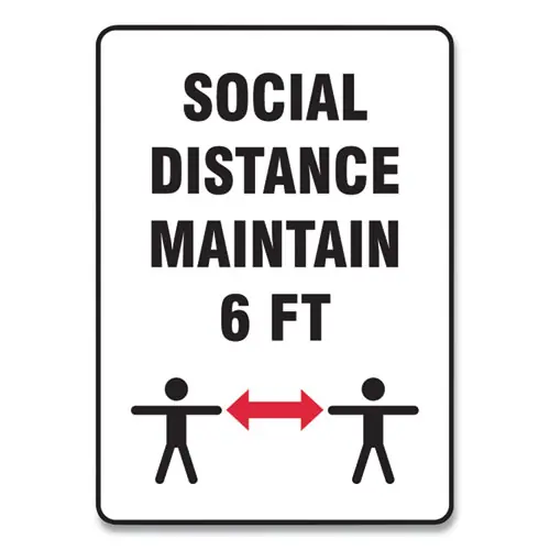 Accuform® Social Distance Signs, Wall, 10 x 14, "Social Distance Maintain 6 ft", 2 Humans/Arrows, White