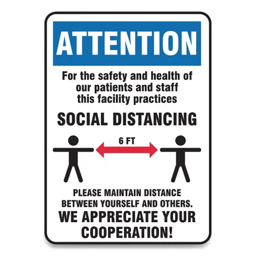 Accuform® Social Distance Signs, Wall Sign, 10" x 14", Blue/White, 10/Pack