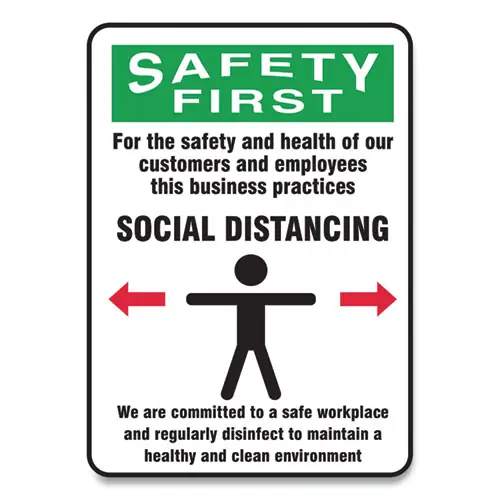 Accuform® Social Distance Signs, Wall Sign, 7 x 10, Green/White, 10/Pack