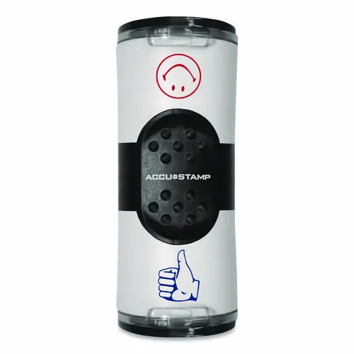 ACCUSTAMP® Dual Message Pre-Inked Round Stamp, Smiley Face/Thumbs-Up, 0.63" dia, Red/Blue