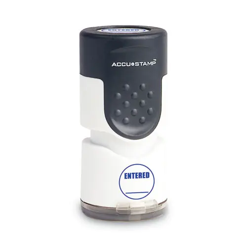 ACCUSTAMP® Pre-Inked Round Stamp, ENTERED, 0.63" dia, Blue
