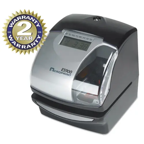 Acroprint® ES900 Atomic Electronic Payroll Recorder, Time Stamp and Numbering Machine, Digital Display, Black