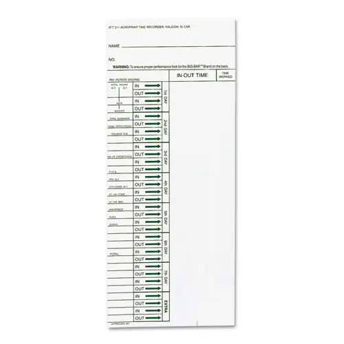 Acroprint® Time Clock Cards for Acroprint ATT310, One Side, 4 x 10, 200/Pack