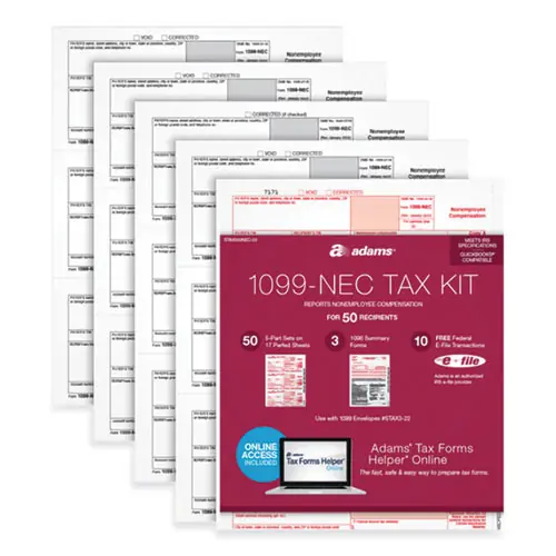Adams® 1099-NEC + 1096 Tax Form Bundle, Inkjet/Laser, Five-Part, 24 Forms Total, Fiscal Year 2023