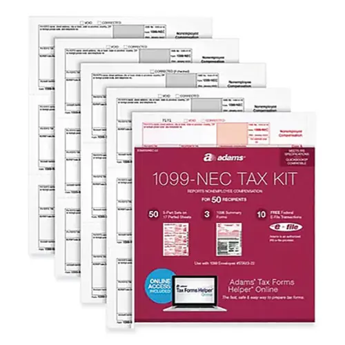 Adams® 1099-NEC + 1096 Tax Form Kit with e-File, 5-Part, 2023 Fiscal Year, Inkjet/Laser Compatible, 50 Forms