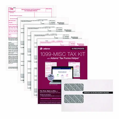 Adams® 4-Part 1099-MISC Tax Form Kit with Security Envelopes & Tax Forms Helper, 2024, 8" x 5", 2 Forms per Sheet, 10 Forms Total
