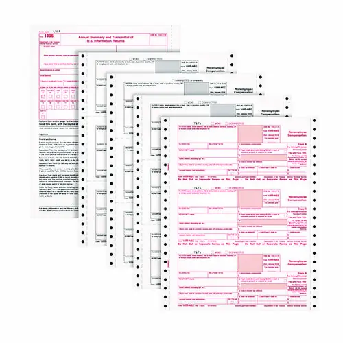 Adams® 4-Part 1099-NEC Continuous Feed Tax Forms, Fiscal Year 2024, 8.5" x 5.5", 2 Forms per Sheet, 24 Forms Total