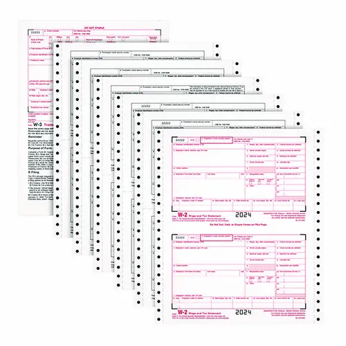 Adams® 4-Part W-2 Continuous Feed Tax Forms, Fiscal Year: 2024, Four-Part Carbonless, 5.5 x 8.5, 2 Forms/Sheet, 24 Forms Total