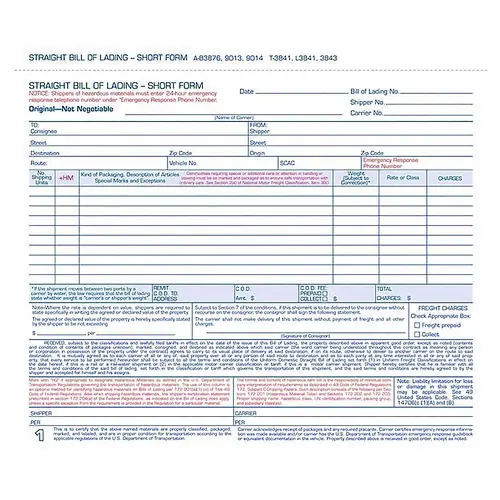 Adams® Bill of Lading - Short Form, 3-Part Carbonless, 250 Forms
