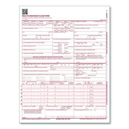 Adams® CMS Health Insurance Claim Form, Two-Part Carbonless, 100 Forms, 8.5 x 11