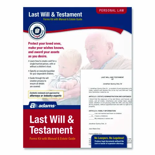 Adams® Last Will and Testament Digital Forms Kit with Manual and Estate Guide, Inkjet/Laser, 8.5 x 11, Unlimited Number of Forms
