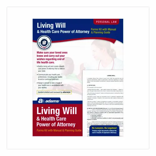 Adams® Living Will and Healthcare POA Form Kit with Instructions and Digital Download, 8.5 x 11, Unlimited Forms