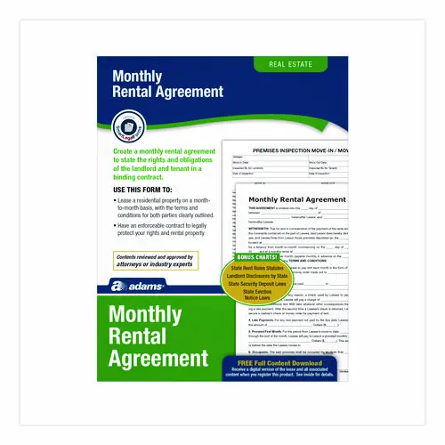 Adams® Month-to-Month Residential Rental Agreement Digital Download with Instructions, 8.5 x 11, Unlimited Number of Forms
