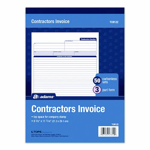 Adams® Multipart Contractors Invoice Pad, Three-Part Carbonless, 50 Forms