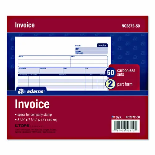 Adams® Multipart General-Purpose Invoice Forms, Two-Part Carbonless, 8.5 x 6.94, 50 Forms