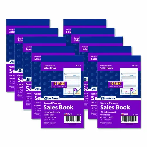 Adams® Multipart General-Purpose Sales Pad, Carbonless, 2-Part, 3.34" x 5.13", 50 Forms/Pad, 10 Pads/Pack