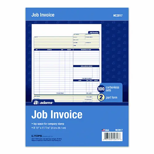 Adams® Multipart Job Invoice Forms, Two-Part Carbonless, 8.5 x 10.94, 100 Forms