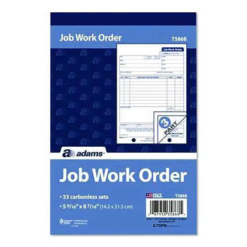 Adams® Multipart Job Work Order Pad, Three-Part Carbonless, 5.56 x 7.94, 33 Forms Total