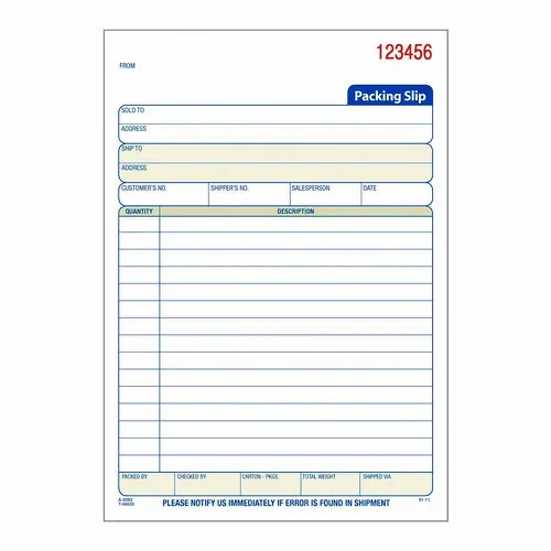 Adams® Multipart Packing List Forms, Three-Part Carbonless, 5.56 x 7.94, 50 Forms Total