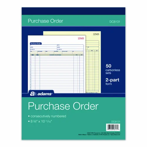 Adams® Multipart Purchase Order Pad, Two-Part Carbonless, 50 Forms, 8.38 x 10.19