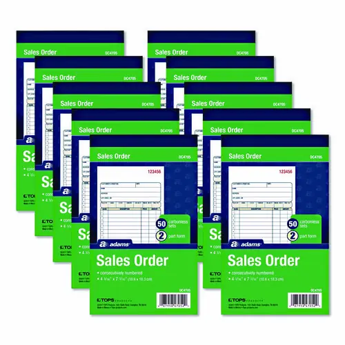 Adams® Multipart Sales Order Pad, Two-Part Carbonless, 50 Forms/Pad, 10 Pads/Box