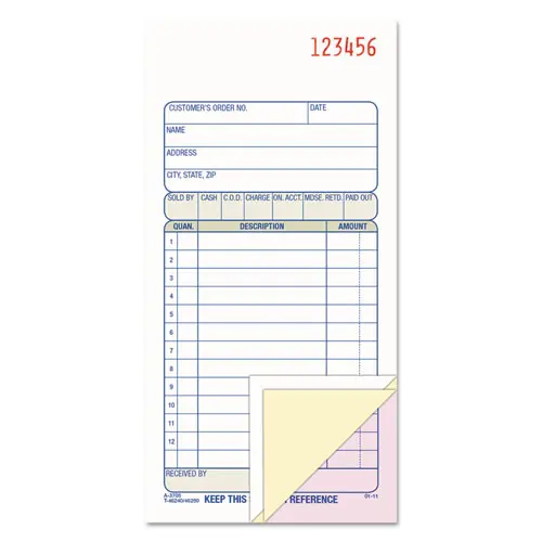 Adams® Multipart Sales Order Pad, Three-Part Carbonless, 50 Forms, 3.25" x 7.13"