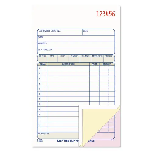 Adams® Multipart Sales Order Pad, Three-Part Carbonless, 4.19 x 6.69, 50 Forms