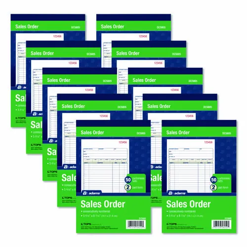 Adams® Multipart Sales Order Pad, Two-Part Carbonless, 50 Forms/Pad, 10 Pads/Box