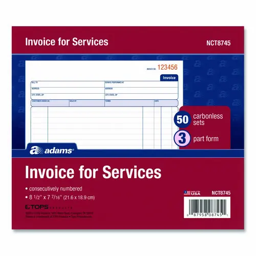 Adams® Multipart Service Invoice Pad, Three-Part Carbonless, 50 Forms, 8.5" x 6.94"